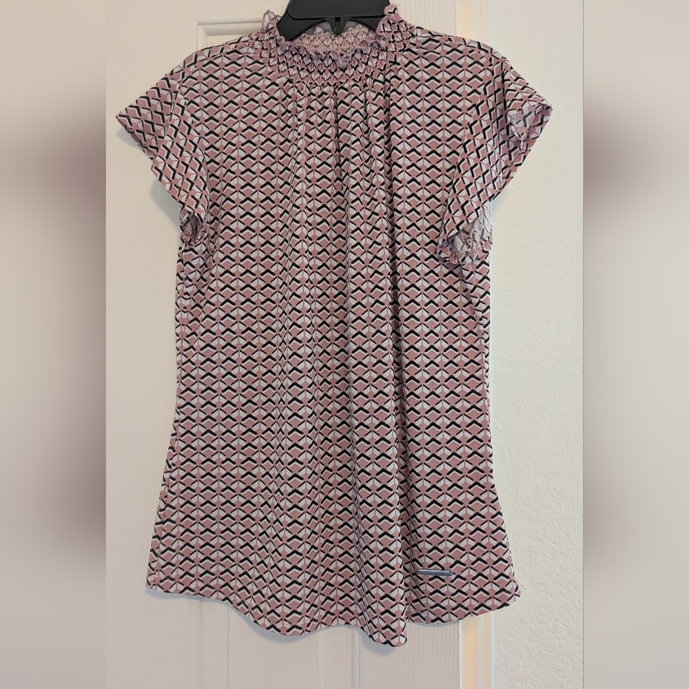 Adrienne Vittadini Pink and Black Patterned Top
